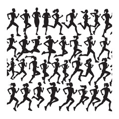 Big set of black silhouettes of runners, vector