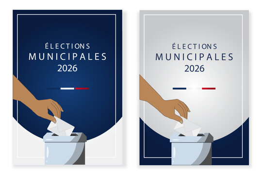 French Municipal Elections 2026 poster with Voting Ballot Box. &Eacute;lections municipales 2026. Poster Illustration