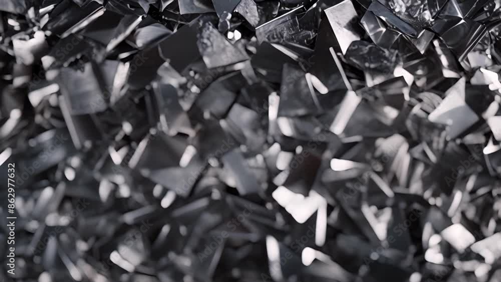 Poster co jagged chunks of silver metal shavings creating a sharp and reflective surface.
