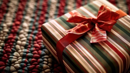 A beautifully wrapped Christmas gift with a bow