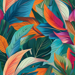 Colorful Tropical Leaves Pattern.