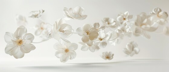 Delicate White Flowers in Mid-Air