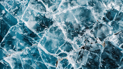 Abstract ice background. Blue background with cracks on the ice surface
