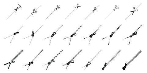 Zippers and scissors for package, shows the place of opening icon set © 4zevar