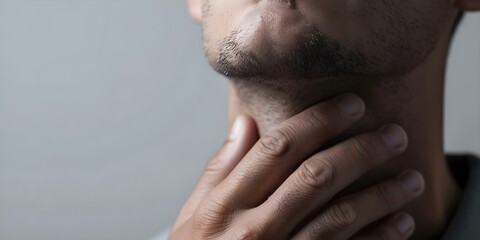 Fototapeta premium Dealing with a Sore Throat Causes and Remedies. Concept Sore Throat Causes, Sore Throat Remedies, Throat Inflammation, Home Remedies, Medical Treatments