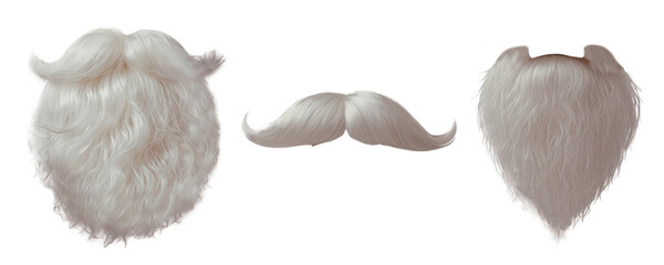 White Santa Claus Costume Beard and Mustache Set Isolated on White Background