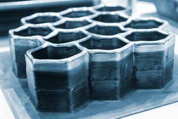 Object printed by 3D printer from metal. Additive manufacturing solution. Object created on...