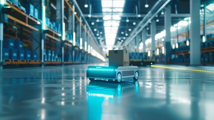 Futuristic Automated Warehouse Robot Transporting Package - Generative AI