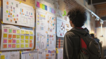  board with a class schedule and important dates, accented with drawings and colorful highlights to make the information stand out