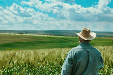 Farmer looking at his beautiful contrasting field