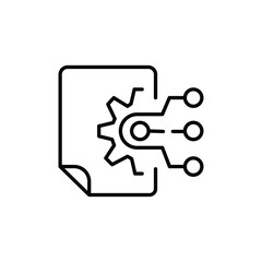 Document, spine, circles, lines. The concept is a multifunctional technology for processing, structuring and integrating data. Vector icon isolated on white