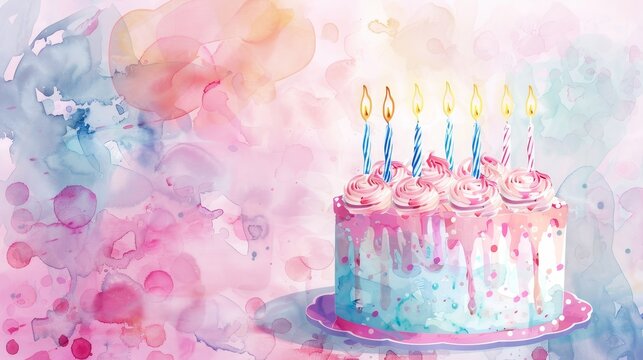 A girl's beautiful birthday card in watercolor, providing more copy space.