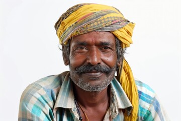 Obraz premium Indian farmer smiling on white background.