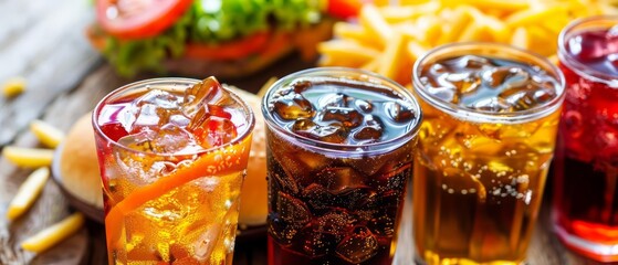 Soda is a popular beverage often enjoyed with fast food © Sweettymojidesign