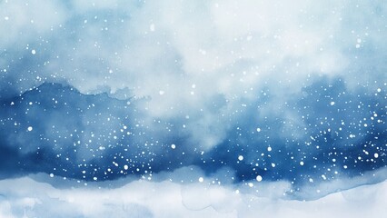 Fototapeta premium Blue watercolour painting with snowflakes