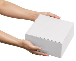 An image of Hands Holding White Box isolated on a white background