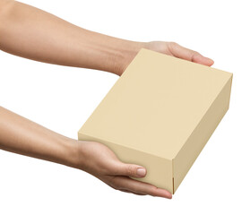 An image of Hands Holding Cardboard Box isolated on a white background