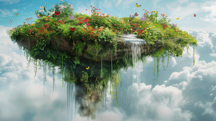 Enchanted Floating Garden with Cascading Waterfalls Generative AI