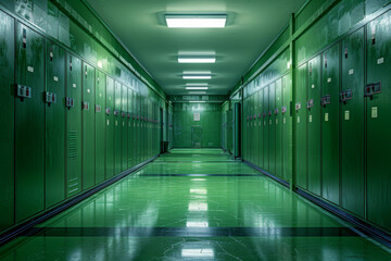 Green Industrial Hallway with Lockers