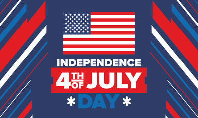 Independence Day in United States of America. The Fourth of July. Happy national holiday, celebrated annual in July 4. American flag. Country freedom day. Patriotic event design. Vector poster
