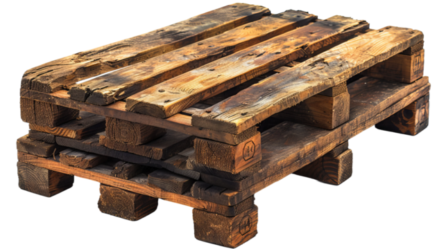 photo of a collection of wooden pallets, stacked together in a pile, isolated on a white background