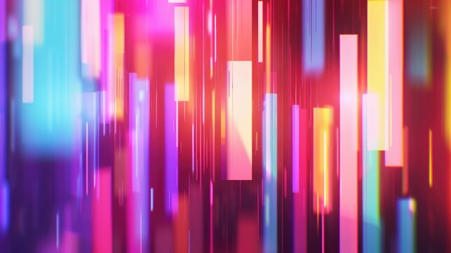 Blurred neon lights in a range of colors dazzle against a glowing background