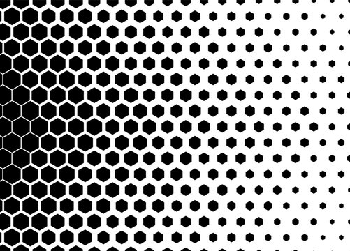 Black and white seamless geometric pattern gradient. Hexagon shape with transition effect, for backgroud design element. Vector Format Illustration 