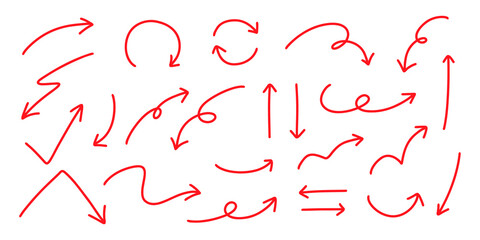 シンプルなペンの手書きの矢印セット ベクター 赤