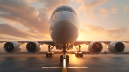 Jetliner on the runway, freight containers being managed by ground crew, aviation logistics operations under bright sunlight, efficient cargo handling