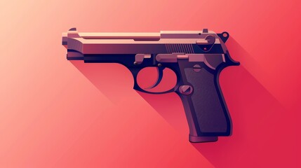 Icon of a silenced pistol with a silencer, red gradient backdrop, designed for casual mobile game, simple and sleek shape, Playrix Art style, 2D illustration