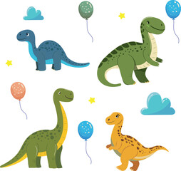 dinosaur childrens vector pattern. Cute Ballons for childrens 