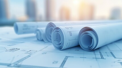 Intricate close-up of a blueprint, areas highlighted for minimizing carbon footprint, detailed annotations on sustainable practices and green technologies