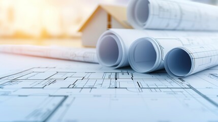 Intricate close-up of a blueprint, areas highlighted for minimizing carbon footprint, detailed annotations on sustainable practices and green technologies