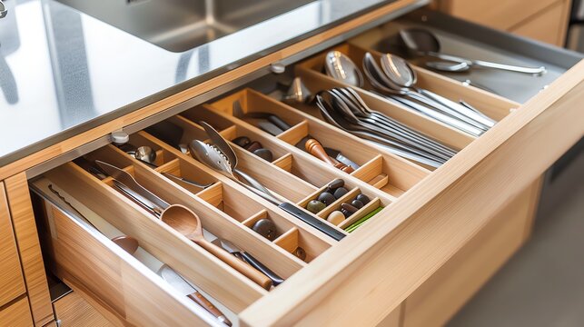 A kitchen with a custom utensil organizer