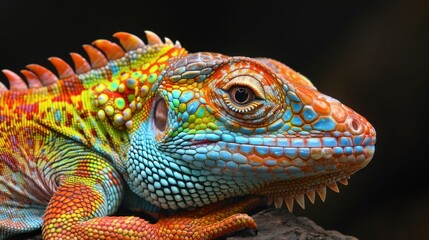 Fototapeta premium Colorful Lizard Closeup with Detailed Scales. Generative ai