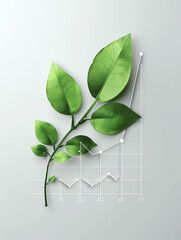 Green leaves overlaid on a financial graph, symbolizing sustainable growth and eco-friendly business progress.