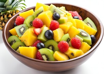 Tropical Fruit Salad - A Refreshing Mix of Mango, Pineapple, and Kiwi_ on white background