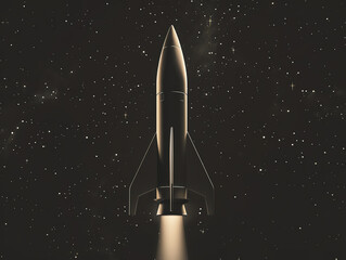 A powerful rocket launching into the starry night sky, illuminating the darkness with its bright flame. Space exploration in action.