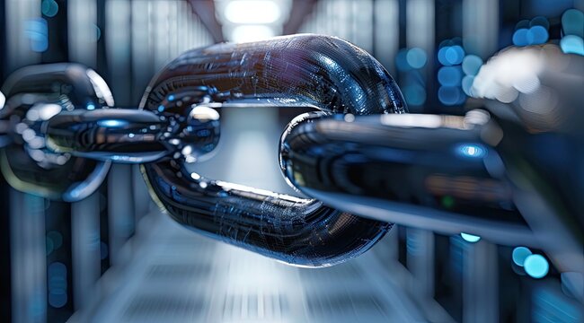 chain secure server room concept in blue