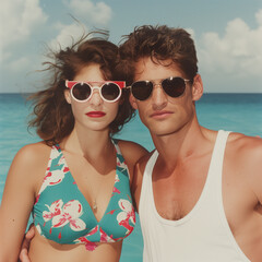 Couple Wearing Sunglasses on the Beach-1990s Style
