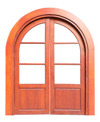 Classic arched wooden door empty panel frame on transparent background. (PNG File)