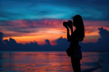 Fototapeta premium The Silhoutte of woman Photographer