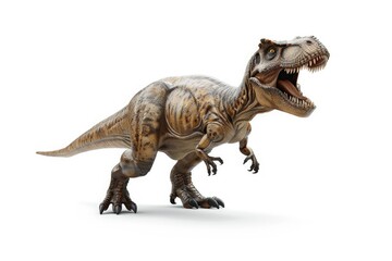 Fototapeta premium Tyrannosaurus Rex Model: Roaring Dinosaur on White Background
