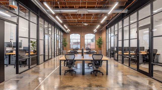 A large open office space with a lot of windows and a lot of chairs