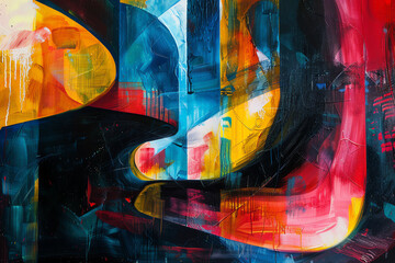 Vibrant abstract art with colorful brush strokes and bold geometric shapes, perfect for modern interior decor or creative design projects.