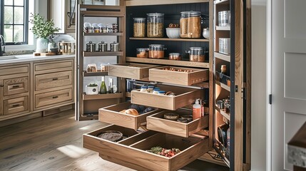 A pantry with custom storage bins