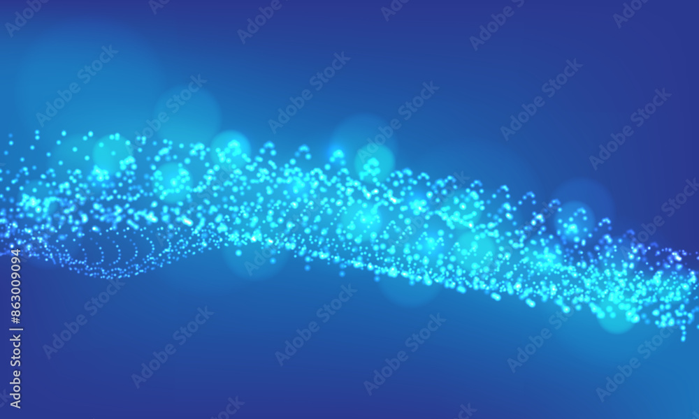 Poster abstract blue dots wave mesh motion blur technology data design modern futuristic vector background