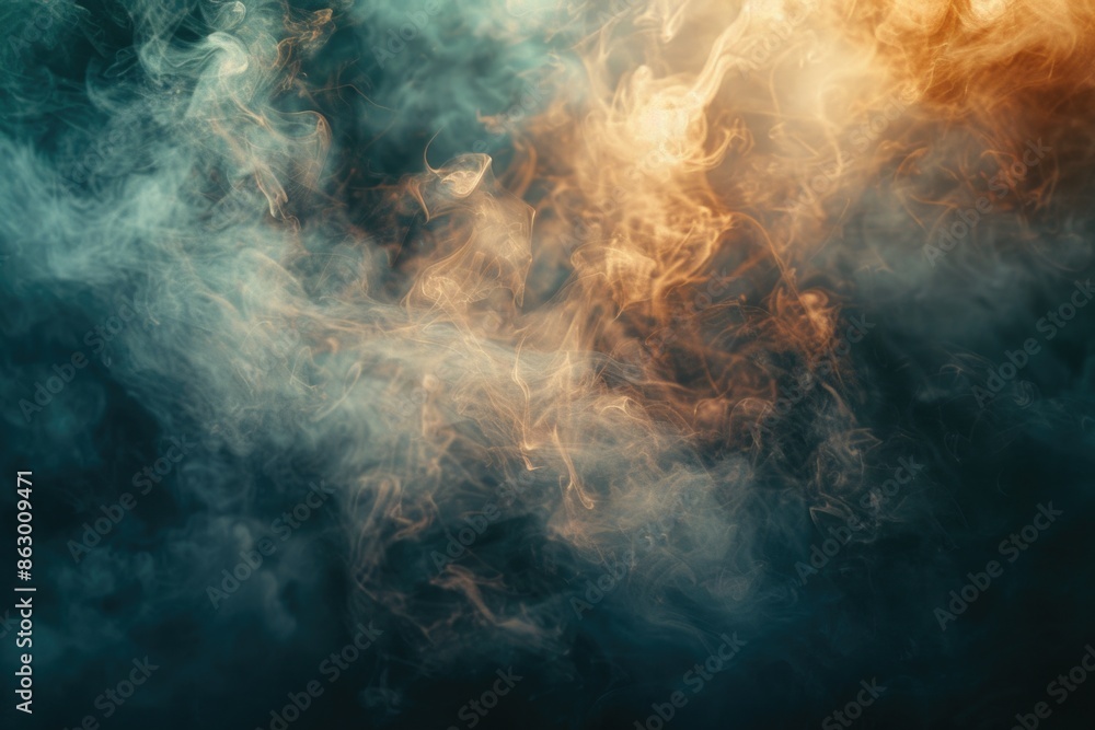 Poster a close-up shot of smoke on a black background, ideal for use in abstract or atmospheric scenes