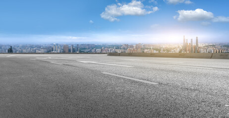 Urban Horizon from Empty Road with Skyline