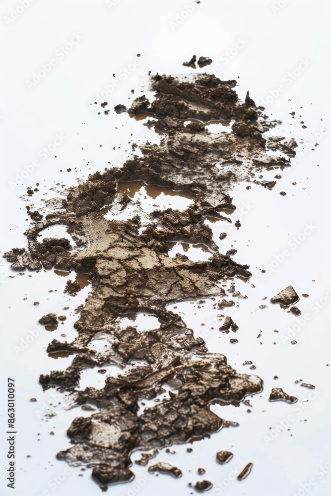 Poster a small pile of dirt sitting on a clean and flat white surface, ideal for use in illustrations or de